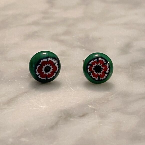 Glass Millifiori Stud Earrings - Picture 1 of 2